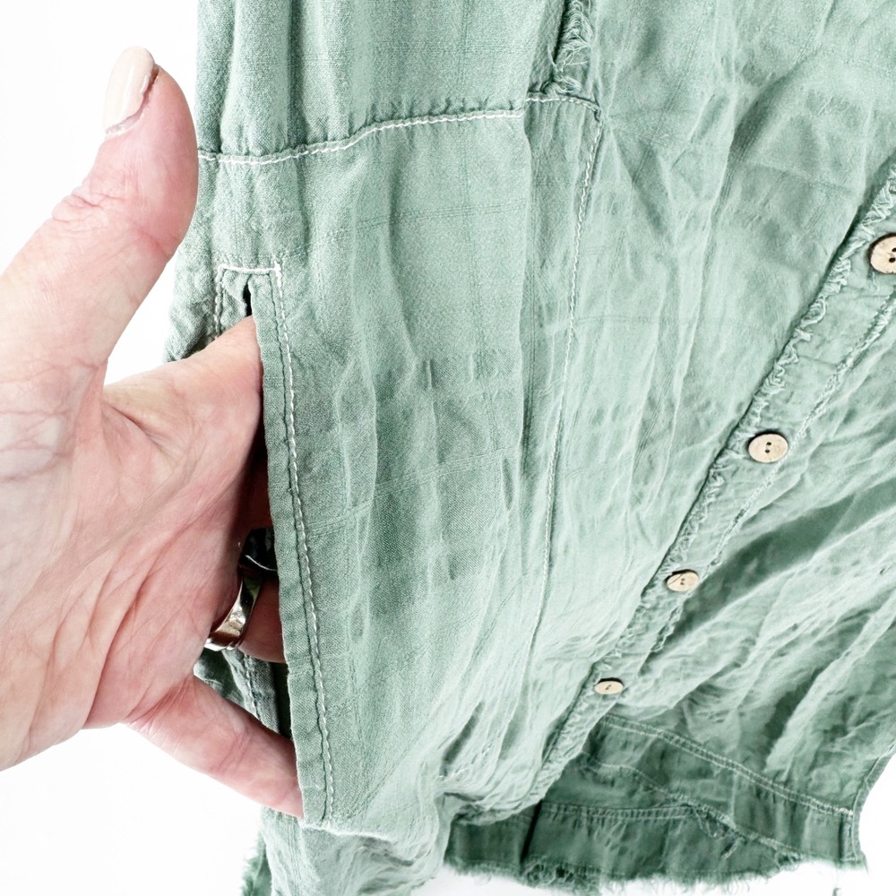Free People We The Free Green Button Down Shirt Dress Raw Hem Pockets Medium - Picture 4 of 11